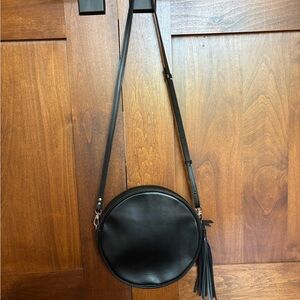 Round Black Leather Crossbody Bag